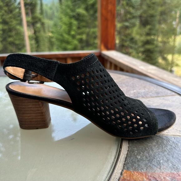 Franco Sarto MANDI2 Open Toe Heeled Mule Sandal 7.5 Black Mesh Slingback Leather - Picture 5 of 11